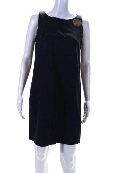 Moschino Cheap & Chic Womens Sleeveless Shift Dress Navy Blue Wool Size 8