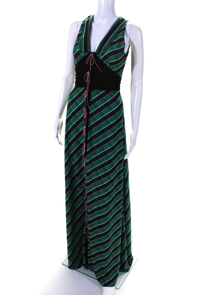 Marco De Vincenzo Womens Striped Print Snap Buttoned Tied Dress Green Size EUR38