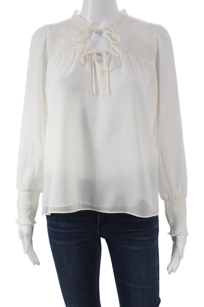 1 State Womens High Neck Long Sleeve Polyester Blouse White Pullover Size XS