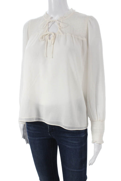 1 State Womens High Neck Long Sleeve Polyester Blouse White Pullover Size XS