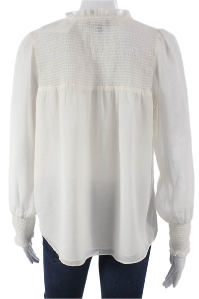 1 State Womens High Neck Long Sleeve Polyester Blouse White Pullover Size XS