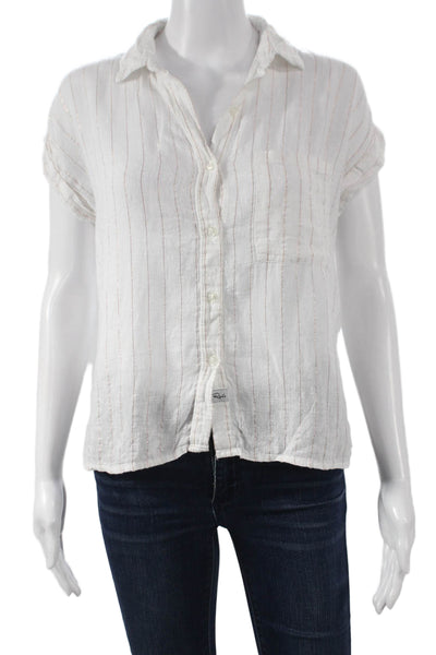 Rails Womens Linen Striped Collared Button Up Sleeveless Top White Size XS
