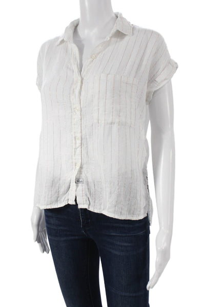 Rails Womens Linen Striped Collared Button Up Sleeveless Top White Size XS