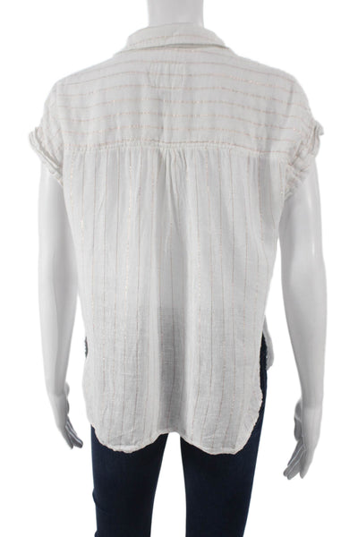 Rails Womens Linen Striped Collared Button Up Sleeveless Top White Size XS