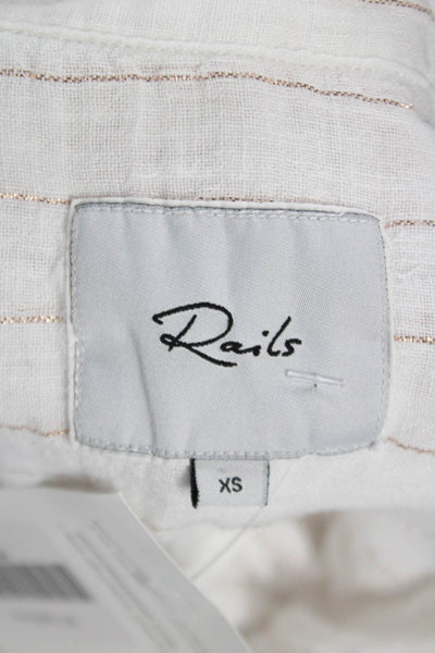 Rails Womens Linen Striped Collared Button Up Sleeveless Top White Size XS