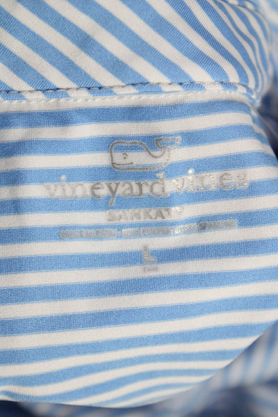 Vineyard Vines Women Blue Striped Cotton Collared Short Sleeve Polo Size L