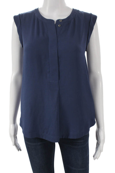 J Crew Womens Basic Blue Henley Sleeveless Pullover Polyester Blouse Size 00