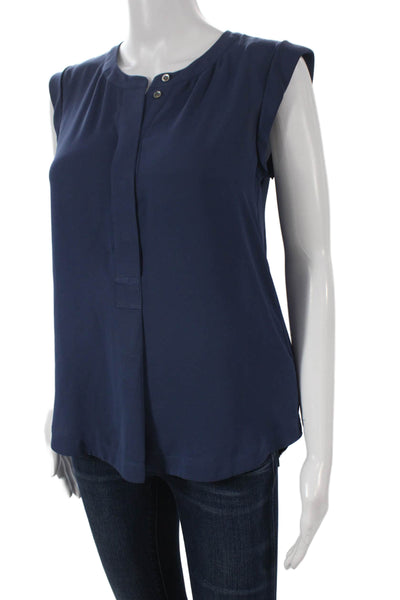 J Crew Womens Basic Blue Henley Sleeveless Pullover Polyester Blouse Size 00
