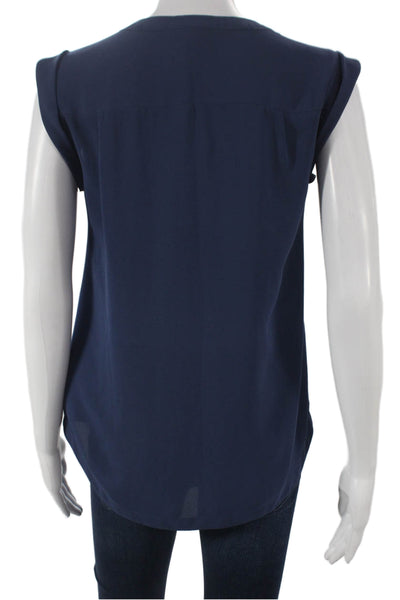 J Crew Womens Basic Blue Henley Sleeveless Pullover Polyester Blouse Size 00