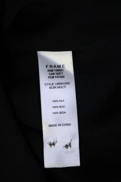 Frame Womens Button Front Snakeskin Print Trim Silk Shirt Black Size Small