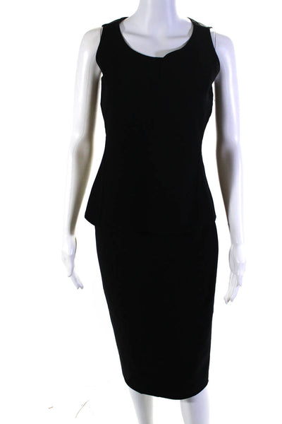Agnona Womens V Neck Sleeveless Skirt Suit Black Wool Size EUR 42
