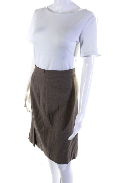 Elie Tahari Womens Knee Length Pleated Back Pencil Skirt Brown Wool Size 4