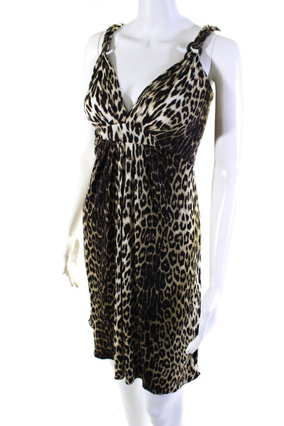 Elie Tahari Womens Silk Animal Print A Line Dress Beige Brown Size Small