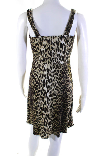 Elie Tahari Womens Silk Animal Print A Line Dress Beige Brown Size Small