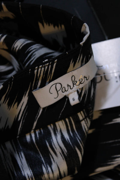 Parker Women's Flat Front Straight Leg Dress Silk Pant Black White Size 6