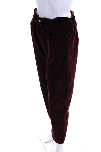 Tera di Siena Women's Paper Bag Waist Corduroy Straight Pant Burgundy Size L