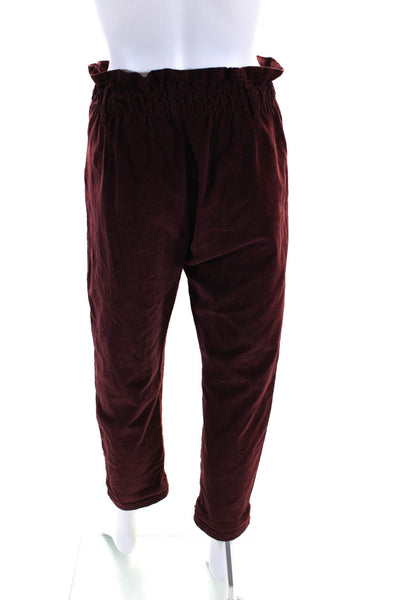 Tera di Siena Women's Paper Bag Waist Corduroy Straight Pant Burgundy Size L