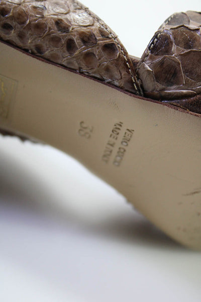 Miu Miu Womens Snakeskin Print Leather Buckled Slingback Heels Brown Size 8