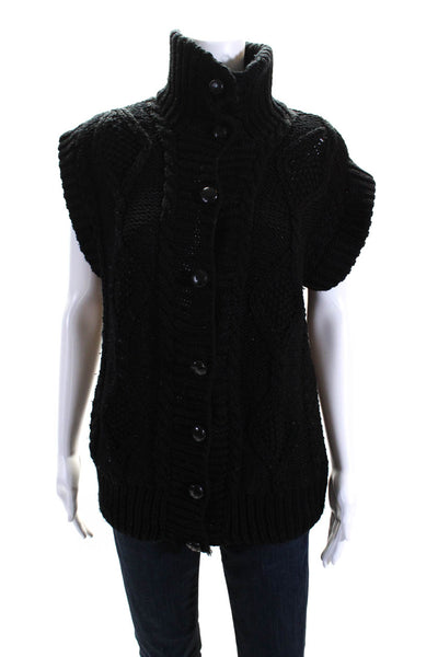 L'Agence Womens Buttoned Thick Knit Short Sleeved Cardigan Sweater Black Size 1