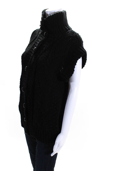 L'Agence Womens Buttoned Thick Knit Short Sleeved Cardigan Sweater Black Size 1