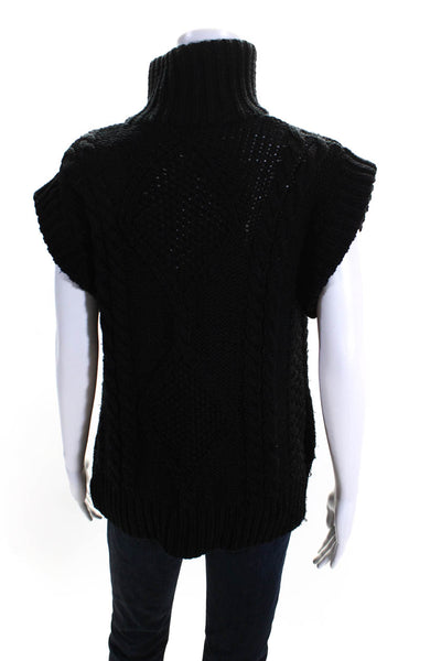 L'Agence Womens Buttoned Thick Knit Short Sleeved Cardigan Sweater Black Size 1