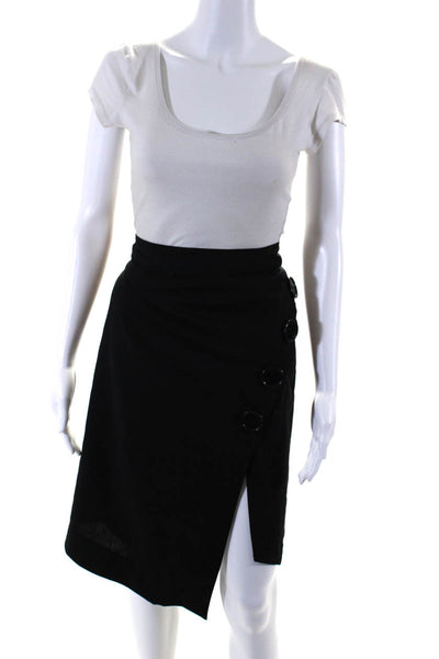 Paul Smith Womens Buttoned Asymmetrical Slit Wrap Pencil Skirt Black Size 40