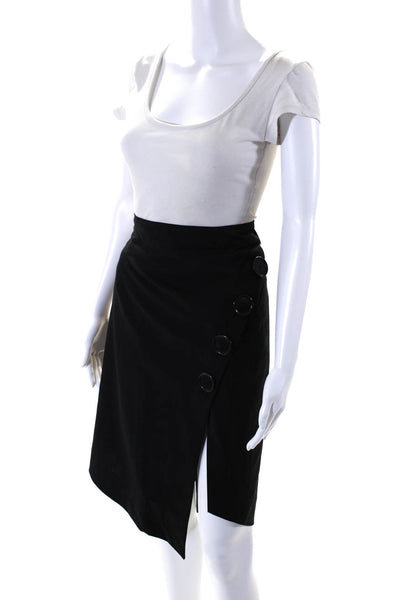 Paul Smith Womens Buttoned Asymmetrical Slit Wrap Pencil Skirt Black Size 40