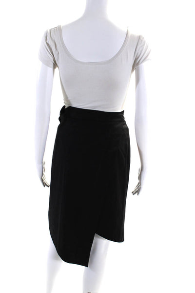 Paul Smith Womens Buttoned Asymmetrical Slit Wrap Pencil Skirt Black Size 40