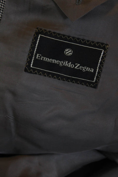 Ermenegildo Zegna Mens Gray Houndstooth Two Button Long Sleeve Blazer Size 42
