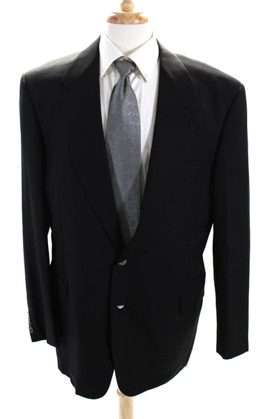 Zanella Mens Solid Black Wool Two Button Long Sleeve Blazer Jacket Size 44L
