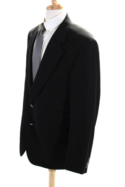 Zanella Mens Solid Black Wool Two Button Long Sleeve Blazer Jacket Size 44L