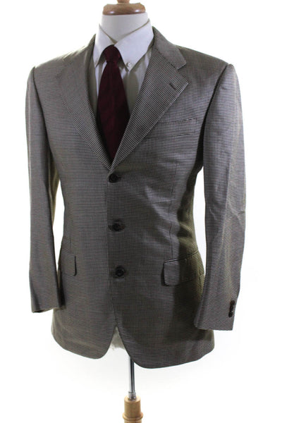 Brooks Brothers Womens Gray Houndstooth Two Button Long Sleeve Blazer Size 38