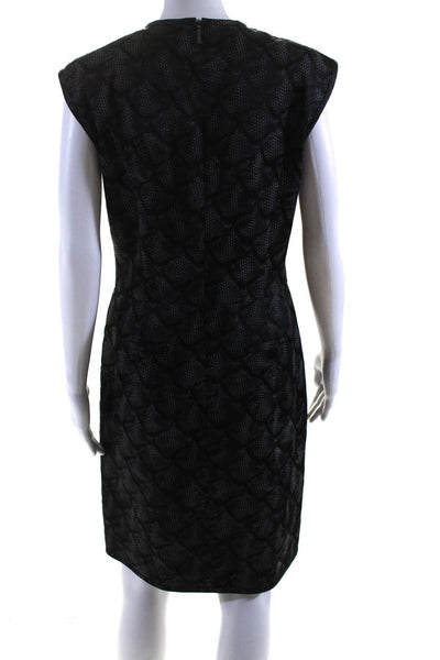 Strenesse Womens Geometric Print Sleeveless Pleated Sheath Dress Black Size 6