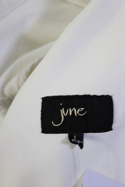 June Womens Cotton Long Sleeve Collared Full Zip Short Biker Jacket White Size L