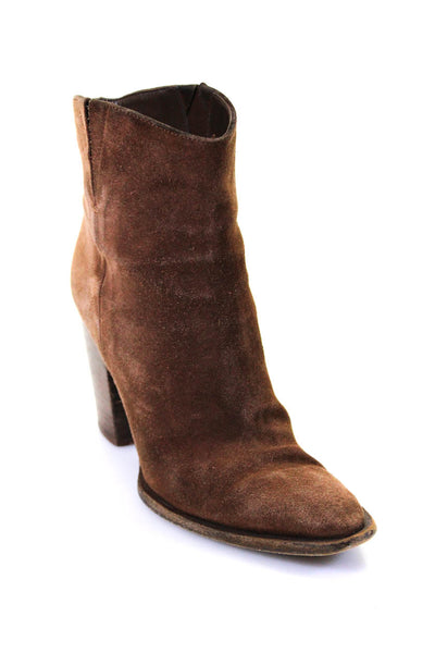 Vince Womens Slip On Block Heel Pointed Toe Booties Brown Suede Size 6M