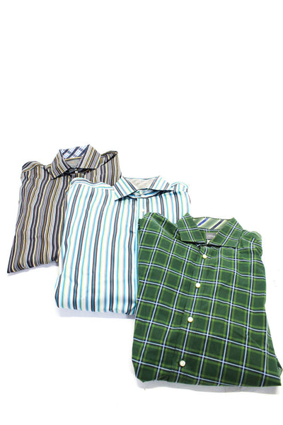 Thomas Dean Mens Cotton Striped Print Button Long Sleeve Tops Green Size L Lot 3