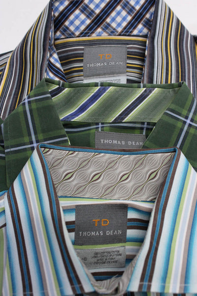 Thomas Dean Mens Cotton Striped Print Button Long Sleeve Tops Green Size L Lot 3