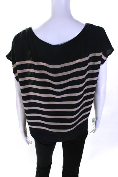 Joie Womens Silk Woven Striped Round Neck Sleeveless Blouse Top Black Size M