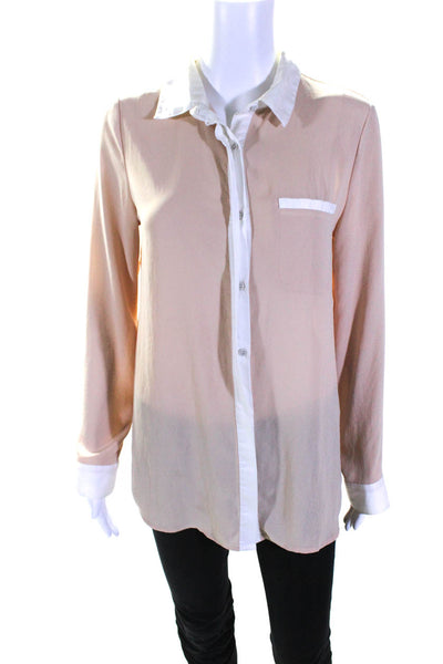 Free People Womens Woven Sheer Long Sleeve Button-Up Blouse Top Pink Size Small