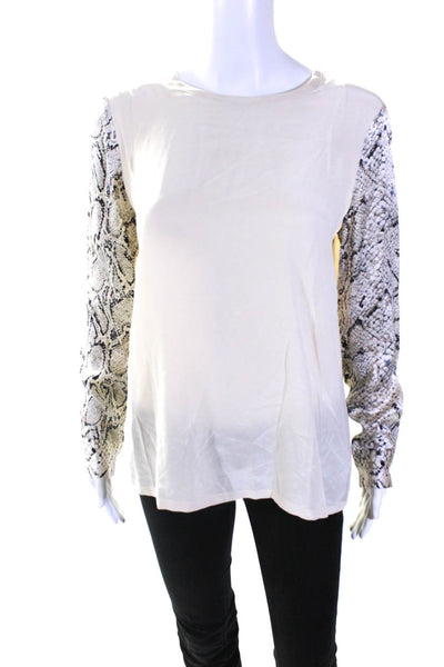 Equipment Femme Womens Silk Snakeskin Print Long Sleeve Blouse Top Beige Size S