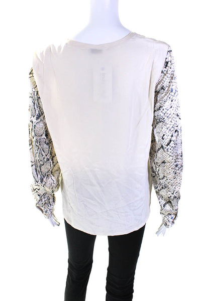 Equipment Femme Womens Silk Snakeskin Print Long Sleeve Blouse Top Beige Size S