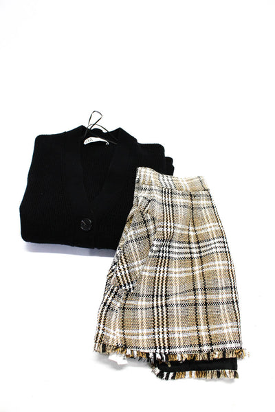 Zara Womens Cardigan Sweater Plaid Mini Skirt Black White Size Small Large Lot 2