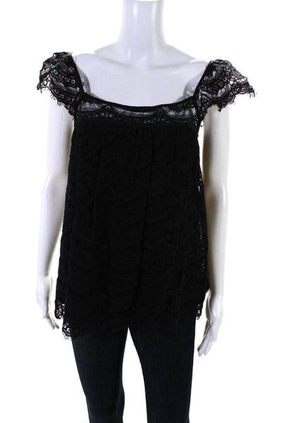 Milly Womens Scoop Neck Ruffled Lace Overlay Top Blouse Black Size 2