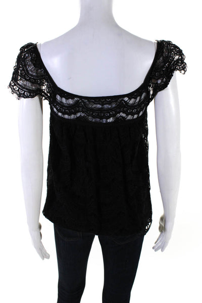 Milly Womens Scoop Neck Ruffled Lace Overlay Top Blouse Black Size 2