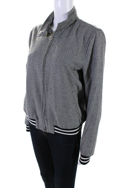 Zara Trafaluc Womens Mock Neck Houndstooth Jacket Blue White Gray Size Large