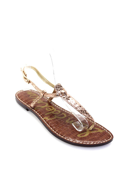 Sam Edelman Womens Animal Print Metallic Thong Strap Buckled Sandals Gold Size 7