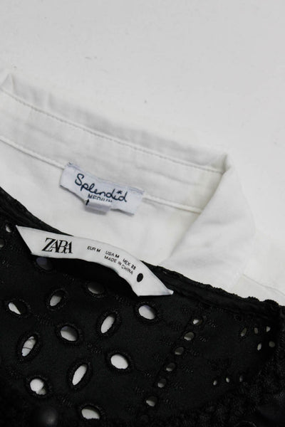 Zara Splendid Womens Black Vegan Leather 3/4 Sleeve Blouse Top Size M lot 2