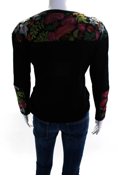 Tiny Petites Womens Floral Embroidered Sweatshirt Black Size Extra Small