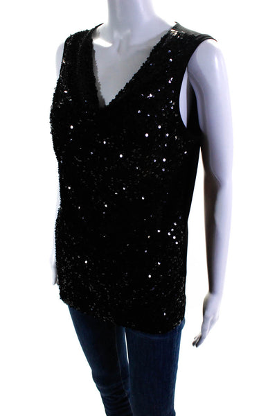 Calvin Klein Womens Crew Neck Sequined Tank Top Black Size Medium