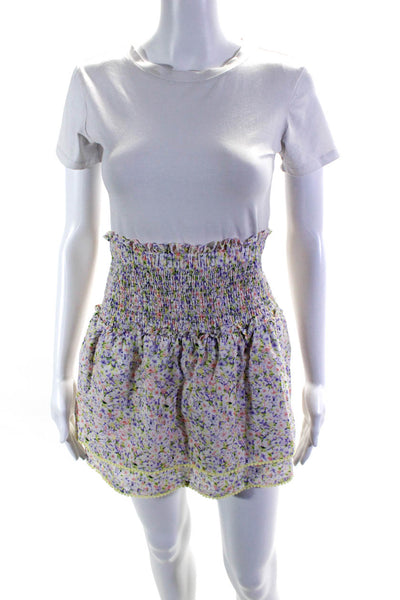 Heartloom Womens Smocked Waistband Floral Tiered Skirt White Multi Size Small